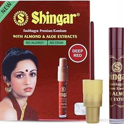 Shringar kumkum liquid Saubhagya Liquid Kumkum Non Allergic & Non Staining With Almond and aloe vera Extract (Pack of 5) Shringar DEEP RED Colour Kum kum Liquid-50