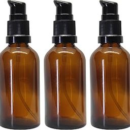 50 ML Amber Round Empty Glass Bottle With Lotion Pump & Black Cap For Essential Oils, Blends, Skin Care, Cosmetics, Multipurpose Bottle (Pack Of 3)-42