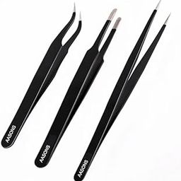 AASONS 3 Pc Stainless Steel Tweezers Set For Computer Laptop Repair Mobile Tools Watch Jewellery Soldering equipment Non Magnetic Anti-Static Straight Curved and Pointed Tips-16
