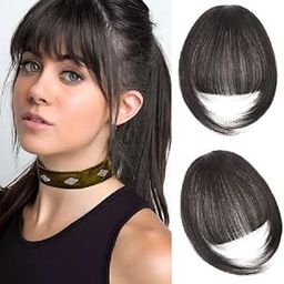 D-DIVINE Clip in Bangs- Fake Bangs Synthetic Hair Bangs Clip in Hair Extensions Wispy Bangs Clip On Air Bangs for Women Fringe With Temples Hairpieces Curved Bangs For Wear (Brown)-image-48