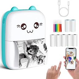 Mini Sticker Printer, Portable Thermal Printer with 7 Paper Rolls, Inkless Bluetooth Smart Printer, Compatible with iOS & Android, Small Pocket Printer for Photo, Notes, Pictures, Labels, Memos-0