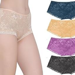 Women's Lace net Panty- Pack of 4 Panties - Hipster Style, Cotton Fabric, Soft, Light-Weight for Women_Multicolour-11