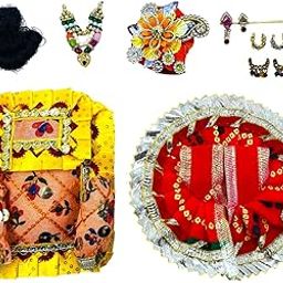 Laddu Gopal Janmashtami Combo Set – Size 0 to 4 | Poshak, Pagdi, Jewelry, Bistar | Royal, Floral, Bandhani, Mirror, Brocade Designs | Daily & Festive Shringar Kit (Size 0, Bandhani Lace B)-image-38