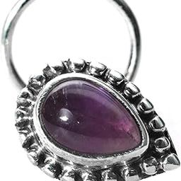 JSAJ STONE NOSEPIN WIRE NOSE PIN IN PURE 92.5 STERLING SILVER-34