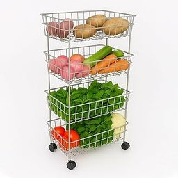JD FRESH 4 Layer Stainless Steel Fruit & Vegetable Trolley/Fruit Basket/Vegetable Stand/Vegetable Rack for Kitchen/Vegetable Trolley with Wheels/Onion Potato Rack/Kitchen Trolley (Chrome)-49