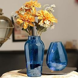 The Purple Tree Set of 2 Decorative Glass Vase for Flowers Home Decor Kitchen Living Room Bedroom Flowers Plants Office Dining Table Centerpiece Birthday Wedding Decoration Items (Blue)-3