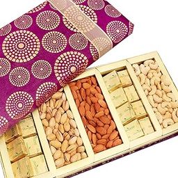 Ghasitaram GiftsSatin 5 Part Dry Fruit and Chocolate Box Hamper|Dry Fruit Combo Pack Offer|Dry Fruit Gift Pack|Dry Fruit Box|Diwali Dry Fruit Gift Box|Mix Nut|-image-6