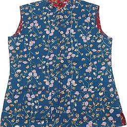 Women's Blue-Red Floral Cotton Quilted Reversible Sleeveless Jacket-image-11