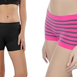 fashiol Women's Boyshort Mid Rise Cotton Spandex Panty with Strip Full Coverage Undershort Panties-picture-6