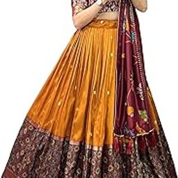 Women's Lehenga Choli | Tussar Silk With Print with Foil Work With Solid And Unstitched Blouse Lehenga Choli With Dupatta-picture-20