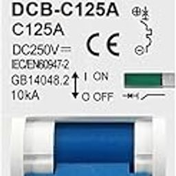 amiciSmart DC Circuit Breaker 125A 250V | 1P C Curve MCB for PV/Solar Systems & Battery | 6kA Breaking Capacity | Fast Trip Time ≤0.03s | DIN Rail Mount-12