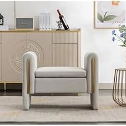 LEGACY OF COMFORT Valdemar 33.5'' Ottoman Velvet Upholstered Storage Bench Sofa Bench Ottoman Bench Round Handle Chaise Lounger Pouffe for Living Room Bedroom Office. (Light Grey)-image-78