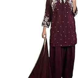 Women's Designer Farsi Salwar Suit Set | 3-Piece Ethnic Dress with Embroidery and Sequin Work | French Crepe Dupatta with Golden Ressa Lace | Elegant Royal Traditional Look-image-68