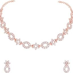 Womens Shine Brightly With Our Rosegold Polished AD Studded Necklace Set And Its Beautiful Earrings-image-10