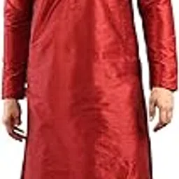 ethluxis Men's Traditional Navy Blue Dupion Silk Kurta with Dhoti Set, Mandarin Collar, Long Sleeve, Ethnic Wear-picture-21