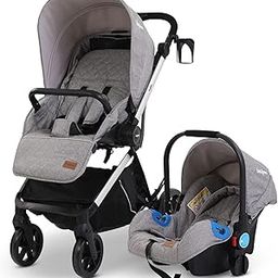 Baybee 3-in-1 Baby Stroller Pram with Car Seat | Reversible Seat, Canopy, 3-Position Recline, Lightweight Aluminium Frame | Convertible Infant Stroller for 0-3 Years Boys & Girls (Silver)-1