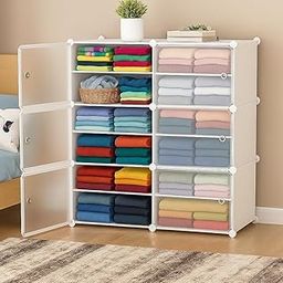 EXVITO Collapsible Wardrobe, 12-Shelf 6-Door Clothes Organizer for Cupboard, Organizers for Clothes Foldable and Stackable Personal Organizr for Clothes - White-24