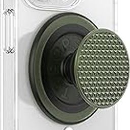 PopSockets Round Phone Grip Compatible with MagSafe, Adapter Ring Included, Phone Holder, Wireless Charging Compatible - Triangle Knurl Olive-0