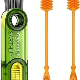 SARTHU 3 in 1 Multifunctional Bottle Cleaning Brush Set 1 Pack Bottle Cap & Cup Cleaner Brush 2 Pack Long Handle Silicone Bottle Cleaning Brushes Perfect for Baby Bottles Water Bottles Glasses-image-25
