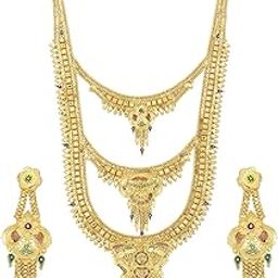 Graceful 24 Carat Gold Plated Wedding Jewellery Rani Haar Multi-String Necklace Set for Women (N73776)-image-16