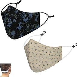 2 Pcs Pure Cotton Face Mask with Nose Pin, Melt Blown Layer, Adjustable Ear Loop & Ear Saver Strap, Reusable Washable Fabric Mask For Men & Women-3