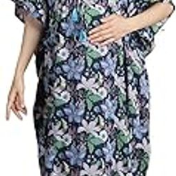 Navy Blue Floral Cotton Maternity Kaftan/Free Size/Feeding/Nursing/Zipper/Drawstring/Printed/Full Length-image-91