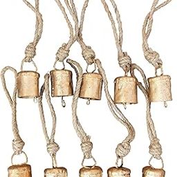 Royal sapphire 3 Inch 10 Pcs Small Mini Gold Rustic Vintage Iron Tin Metal Christmas Ornaments Jingle Bells for Crafts, Hanging Chimes, Indian Handmade Art Cylinder Rope Bells-image-13