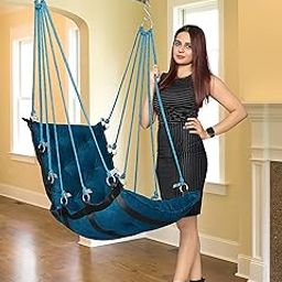 FABdon Cotton Garden Hammock Swing For Adult&Kids Hammock Hanging Jhula Indoor&Outdoor For Home Hanging Chair For Balcony With 150 Kgs Weight Capacity Hammocks Swing Chairs&Accessories(Blue)-image-66