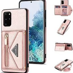 Furiet Compatible with Samsung Galaxy S20 Plus S20+ 5G Wallet Case with Credit Card Holder and Shoulder Strap PU Leather Zipper Pocket Flip Wallet Cover for S20+5G S20plus 20S + S2O S 20 20+ G5 Pink-image-3