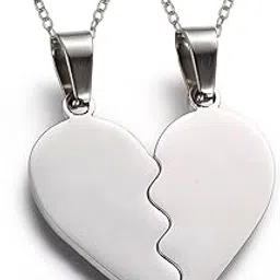via mazzini Valentine's Day Gift No-Tarnish No-Rusting Lovers Connected Hearts Matching Couple Pendant Necklace For His And Her (NK1054) 1 Set-picture-2