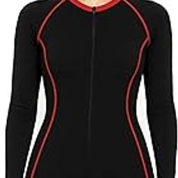 Khwaish Store Women Long Sleeve with Attached Chest Pad Rashguard Swimsuit Front Zipper Open One Piece Athletic Bathing Suit for Water Aerobics Diving Surfing Swimming. (Red, XXL)-picture-46
