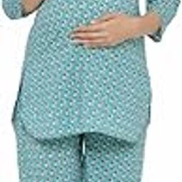 Pre & Post Maternity / Nursing Wear Hand Printed Night Suits / Night Dress with Both Sides Zipper for Easy Feeding for to Be Moms & Nursing Mothers – Pure Cotton – Turquoise-image-86