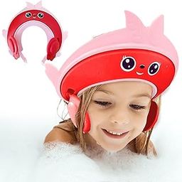 OMETER Baby Shower Cap for Kids – Adjustable Waterproof Bath Visor with Ear & Eye Protection | Soft Silicone Shampoo Shield Hat with Cute Cartoon Design for Toddlers & Infants (Pink Red)-12
