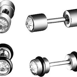 Combo Diamond Stud Thin Screw 316L Stainless Steel Earrings For Men | Women (2 Pairs)-image-23