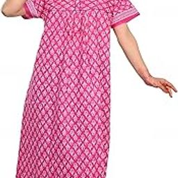 Cotton White Base Woman Nightwear and Nightgown (X-Large, Jaip_CircleDot_Red)-image-71
