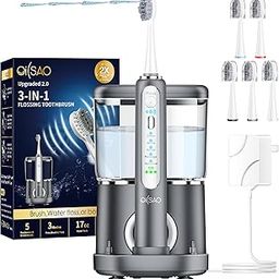 Electric Toothbrush with Water Flosser Combo in One,Professional Flossing Toothbrush for Teeth Cleaning and Flossing,Plaque Removal,Rechargeable,with 5 Replacement Brush Heads-image-25