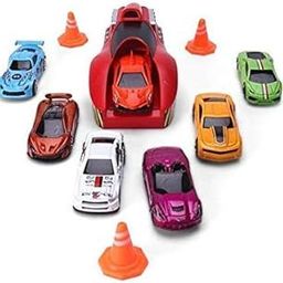 PLUSPOINT Rapid Car Launcher With Die Cast Toy Cars, High Speed Kid's Set, Birthday Gift For Boys Girls Aged 3-8 (7 Cars + Launcher), Assorted-34