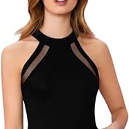 Sexy Mesh Halter Neck Tank Top for Women, Sleeveless, Black-picture-14