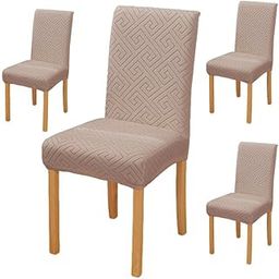 Styleys Elastic Chair Cover Stretch Removable Washable Jacquard Dining Chair Cover Protector Seat Slipcover (Pack of 4, Taupe, JCMC20)-image-94