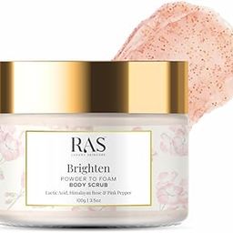 RAS Luxury Oils Brighten Exfoliating Powder to Foam Body Scrub | Tan Removing & Gentle Exfoliation | Orange, Himalayan Rose & Pink Pepper | For Men & Women | Vegan, Toxin & Cruelty Free | 100g-65
