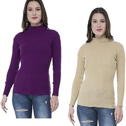 Womens Solid Wool Warm Full Sleeves High Neck/Inner/Skivvy for Winter (Pack of 2) Beige::Dark Purple-picture-10