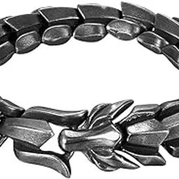 Gothic Punk Bracelet Titanium Steel Dragon Scale Bangle Black 8.26 inches-image-21