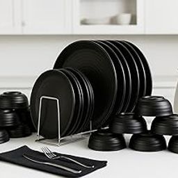 Serve n Style 24-Piece Melamine Dinner Set | Solid Black | 6 Full Plates, 6 Quarter Plates, 12 Bowls | Unbreakable, Lightweight & Dishwasher Safe (Black)-image-90