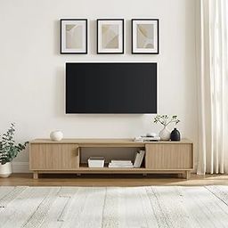 ND INTERNATIONAL Modern TV Stand Entertainment Unit in Solid Wood with Door Storage Cabinet & Open Shelf – Light Brown Media Console for Living Room, Bedroom, or Office-image-62