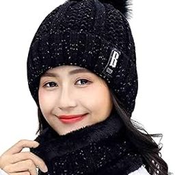 Tomorrow Women's Winter Woolen Beanie Cap and Neck Scarf Warmer Set Snow Proof, Inside Fur, Warm Woolen Cap for Women, Girl's (Free Size)-5