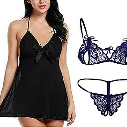 Combo Offer Women Above Knee Baby Doll Nightwear/Nighty/Sleep Dress with Panty Free Size-image-40