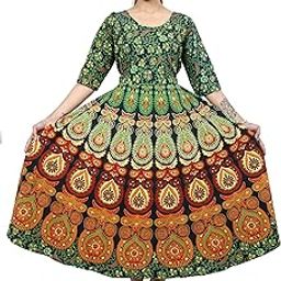 Drashti Textiles Jaipuri Cotton Printed Flared Strappy Anarkali Dress for Women-picture-45