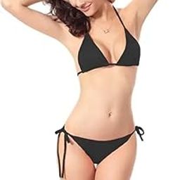 Women's Triangle Halter Bikini Set, String Tie Closure-image-8