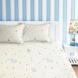 URBAN DREAM Kids Elephant Party Print White and Blue BEDSHEET Set (Double Bed)-image-96