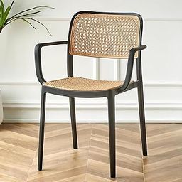 Rattan Dining Chair with Armrests, Black Frame and Natural Cane Weave, Indoor Furniture | (Pack of 1)(Black)-image-45